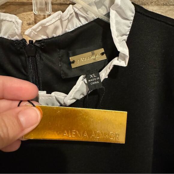 NWT Alexia Admor Blair Sleeveless Ruffle Trim Sheath Dress Black/White Size XL - Picture 10 of 16